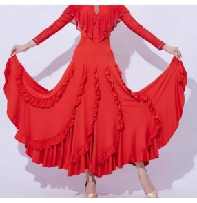 Red black ruffles flamenco ballroom dance skirts for women girls waltz tango Foxtrot smooth dancing swing skirts for female